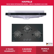 Hafele 90cm Semi Integrated Hood + 86cm 3 Burner Gas Hob (PUB) (538.61.951)