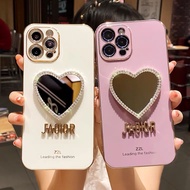Luxury Square Edge Love Mirror Casing Girl Case OPPO A76 A54 A15 A15s Realme 8 5G C15 C12 Narzo 20 30a Phone Cover