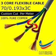 LOOSE CUT WIRE 70/0.193mm x 3C 100% Pure Full Copper 3 Core Flexible Cable PVC Insulated Made in Malaysia - wirasz