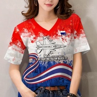 Thai Fighter Jet T-Shirt For Women Loose Fit F-16 Fighter Jet V-Neck Top I Love Women's T-Shirt