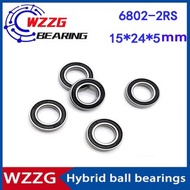 WZZG 1PC Thin-walled deep groove ball bearing 6802-2RS bicycle hybrid ceramic bearing 15*24*5mm