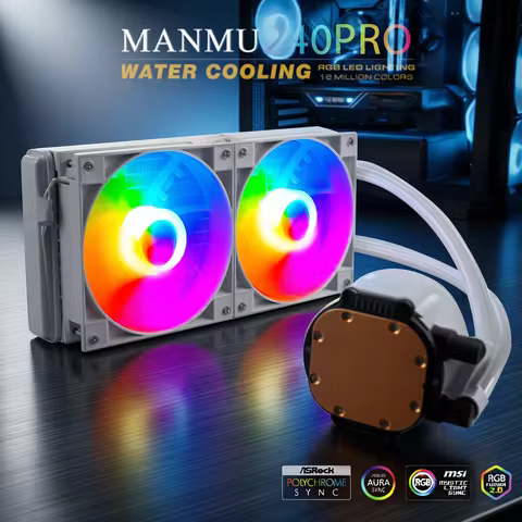 MANMU White Liquid CPU Cooler 240 Addressable RGB & PWM Pump & Fans TDP AIO Water Cooler W/Controlle