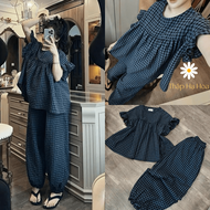 Set đồ nữ áo babydoll kèm quần ống boom kẻ caro TS29