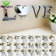 Polocat Romantic 3D Mirror Acrylic Art Wall Stickers / Removable 26 Letters DIY Wall Art Mural Decals Party Home Room Bedroom Decoration