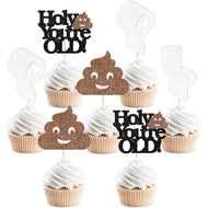 Funny Birthday Decorations, 24pcs Holy Shit You’re Old Themed Cupcake Topper Glitter Cake Decor Pre-