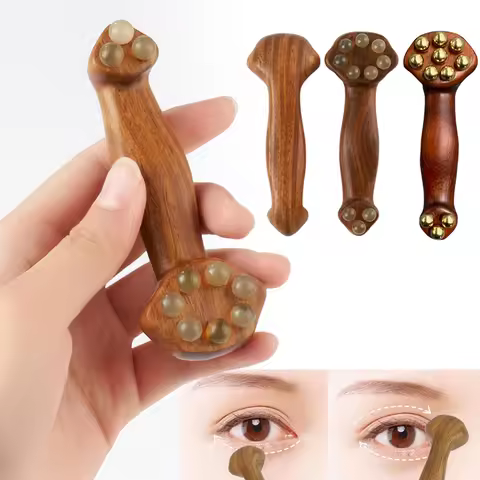 【Peace】Double Ended Facial Fascia Lifting Tool With 11 Brass Gold Bead Sandalwood Cheek Eyes Massage
