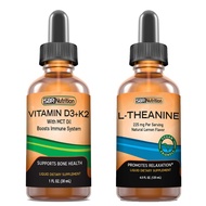 D3+K2 and L-Theanine Bundle Vitamin D3K2 (MK7) Liquid Drops, Peppermint, 1oz | L theanine 225mg Liqu