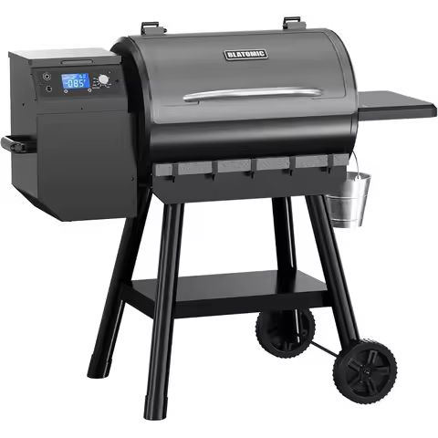 Wood Pellet Smoker Grill, 456 SQ. IN Cook Area, Auto-feed & Leg Waste, 500°F Max, 8-in-1 BBQ Grill w