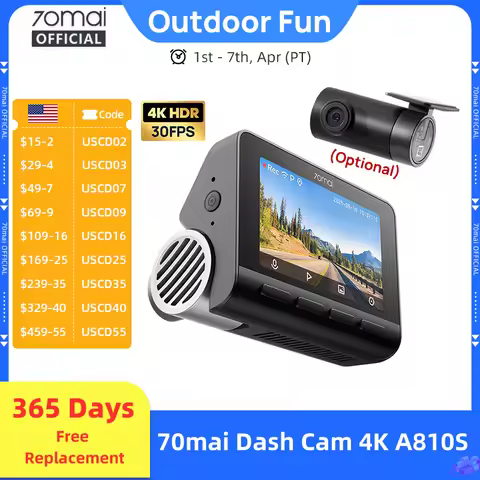 New 70mai Dash Cam A810S 4K HDR GPS ADAS Auto Record Dual-Channel Motion Detection 4G LTE Support Ca