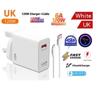 120w Fast Charger 6A QC5.0 Fast Charging Adapter With Cable For Ip Samsung Huawei Oppo Vivo Xiaomi R
