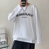 【M-8XL 】Korean New Minimalist English Printed Long Sleeved T-shirt for Men Loose Oversized Round Nec