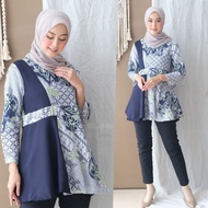 Baju Atasan Wanita Muslimah Blus Batik Pekalongan Kombinasi Motif Mega Mendung Lengan Panjang Warna 