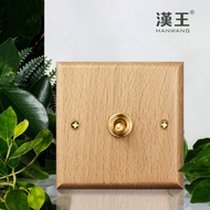 Switch Socket Solid Wood Panel Type 86 Brass Lever Panel Retro Style Beech Solid Wood Wall Switch