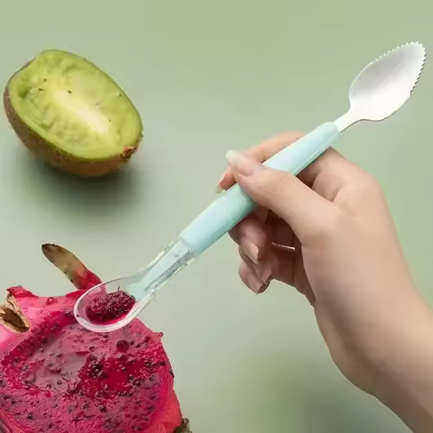 Stainless Steel Baby Cutlery Silicone Double Head Scraping Fruit Puree Spoon Complementary Food Spoo