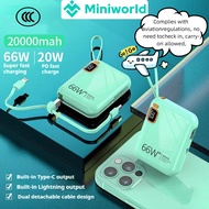 【CCC Certified】Miniworld  20000mAh Mini Power Bank 20W Fast Charging Dual Cable Portable Charger Air