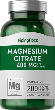 Magnesium Citrate | 400 mg | 200 Caplets | Vegetarian, Non-GMO, Gluten Free Supplement