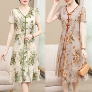 Mother's Clothing 2024 Cheongsam Dress Middle-aged Elderly Women's Clothing National Style Chiffon S