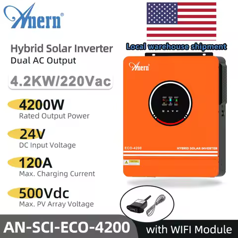 1.6KW 3KW 4.2KW 6.2KW Hybrid Solar Inverter 12V 24V 48V Photovoltaic Hybrid Inverter Max PV 500V Bui