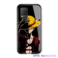 เคสโทรศัพท์สำหรับ Realme 8 5G Realme C3 Realme 8 4G Realme GT 5G OPPO Reno 5G/4G OPPO Reno 2F Reno 5 Pro 5G Soft Edge อะนิเมะสำหรับชาย Luffy Glossy ปลอกกระจกเทมเปอร์กันกระแทกเคสหลังฝาครอบ