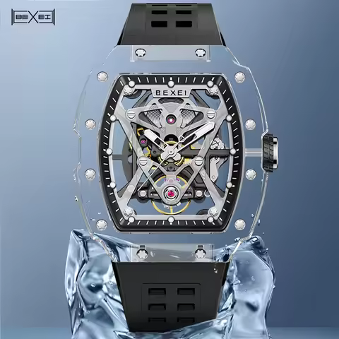 BEXEI TR90 material Transparent Watch for Men Automatic Mechanical Wristwatches Skeleton Watches Lum