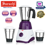 [1 Year Warranty] - SURUCHI RessQ 500 Watts Electric Mixer Grinder Blender 3 Stainless Steel Jar 3 S