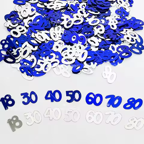15g/bag Blue White 18th 21st 30th 40th 50th 60th 70th 80th Birthday Confetti Metallic Number Table S
