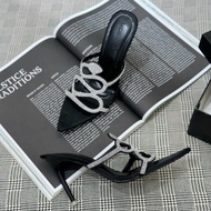 Dép nữ cao gót nhọn 9p mũi nhọn quai hình rắn đính xoàn - G83