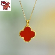 18K Saudi Gold Pawnable Lucky Four Leaf Clover Pendant AU750 Pendant Necklace Choker Chain
