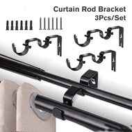 3Pcs/Set Double Curtain Rod Bracket Heavy Duty Rod Curtain Rod Holder Black With Screw