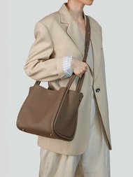 Songmont กระเป๋าหูจับกระเป๋าผู้หญิงกระเป๋าสะพายหนังลายไม้ขนาดใหญ่