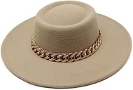 Wide Brim Wool Felt Fedora Hat, Lavender with Gold Chain Band
