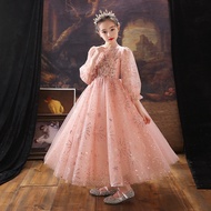 Girls' Show Dress Pink Heavy-duty Lace Long Puffy Princess Skirt Children's Performance Dress E911