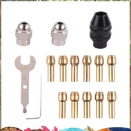 16Pcs Drill Chuck Collet Set, 1/32 to 1/8inch Drill Chuck Collet Set with 11Pcs Brass Collet, 3Pcs C