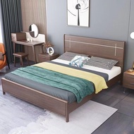 【FYS】Nordic Solid Wood Bed 1.5m Single Bed 1.8m Double Master Bed Log Economical Simple High Box Sto