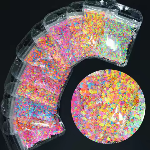 Fluorescence Different Shape Sequins Neon Nail Glitter Flakes 3D Mix Color Nail Art Accessory Gel Po