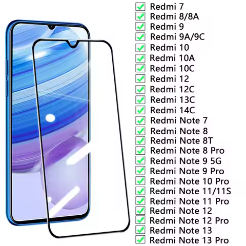 9D Full Tempered Glass for Xiaomi Redmi Note 7 8 8T 9 10 11 12 13 Screen Protector For Redmi 7 8 8A 