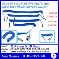 H100-005 5Mtr, H100-006 6Mtr, H100-007 7.5Mtr, H100-008 9Mtr STAR PU COIL TUBE PNEUMATIC AIR HOSE WI