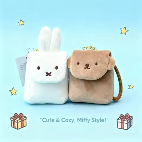 Miffy Kawaii Cartoon Rabbit Boris Plush Mini Backpack Headset Storage Bag Pendant Key Chain Decorati