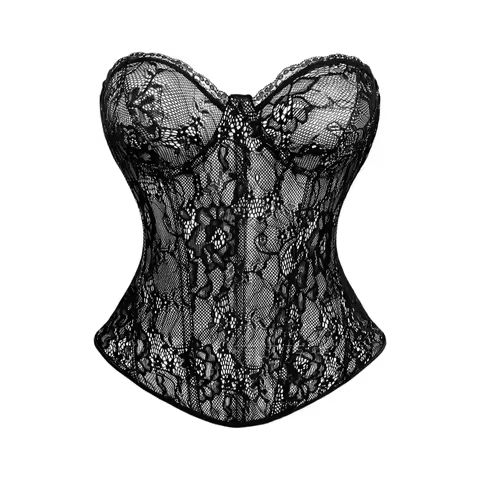 Fishbone Top Color Lace Top Black Floral Lace Corset Back Lace‑Up Tight Sweetheart Bustier Top Women