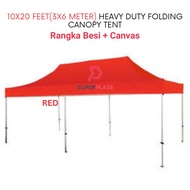 Red 10x20 Feet Heavy Duty Folding Canopy Tent Kanopi Bazar Pasar Malam Khemah