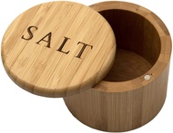 Bamboo Salt Shaker with Magnetic Swivel Lid Bamboo Salt Storage Box Round Decorative Farmhouse Kitch