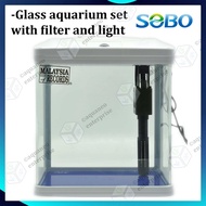 Sobo T-240F T-290F Glass Aquarium Set With Cover Filter White Black | mini small aquarium set fish aquarium set murah