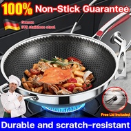 Premium High Quality316 Stainless Steel Wok Honeycomb Wok Non Stick Wok 不锈钢炒锅 [32CM-36CM] Suitable f