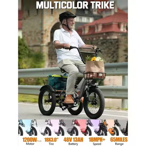 New Best Deal US Shipping Folding Electric Trike for Adults 1200W Motor Fat Tire 3 Wheel E Bike 55 M