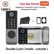 Intelligent Lock Tuya Waterproof ล็อคประตูอัจฉริยะ กันน้ำ FingerPrintPasswordCardKeyApp สแกนนิ้วมือ 