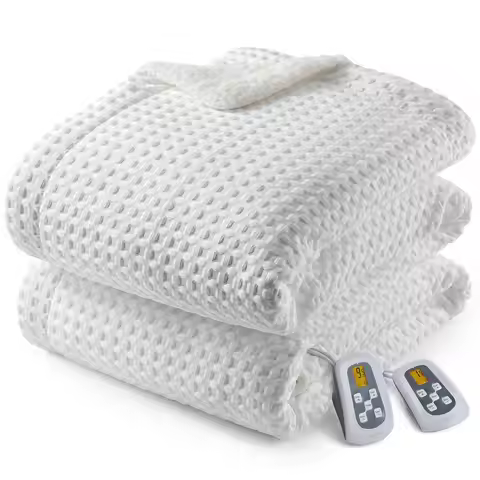 Heated Blanket King Size with LCD Dual Controller, Waffle Weave Fast Heating Electric Blankets, 10 H