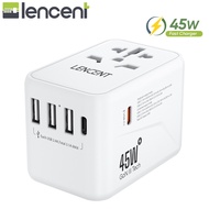 LENCENT PD 45W Fast Charger Universal Travel Adapter International Charger with 2 USB Ports & 3 USB-