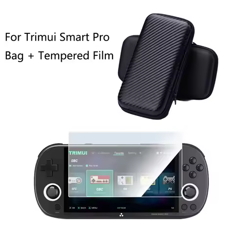For Trimui Smart Pro Hard Carrying Case Bag+9H Tempered Glass Film Screen Protector for Trimui Smart