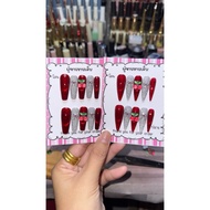Cherry Gel Nails Fresh Red Glass Beads