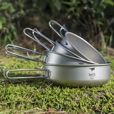Keith Tableware Titanium Bowl 300ML/600ML Ultralight Outdoor Camping Cutlery Foldable Handle Titaniu